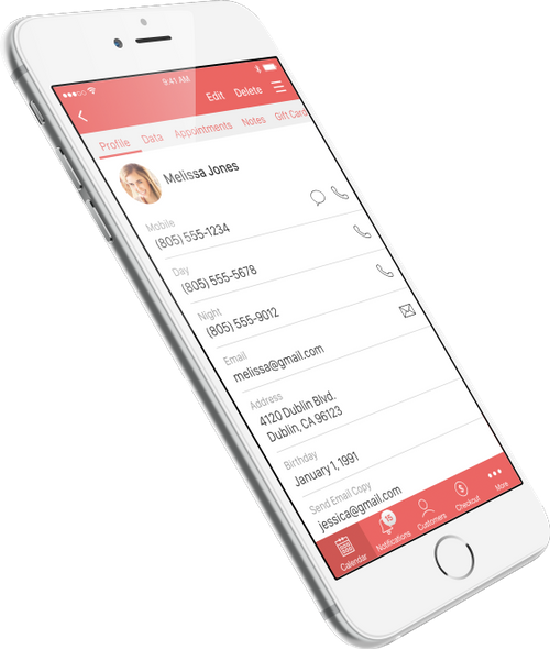 An image of a phone showing customer information within Vagaro's customer tracking software.