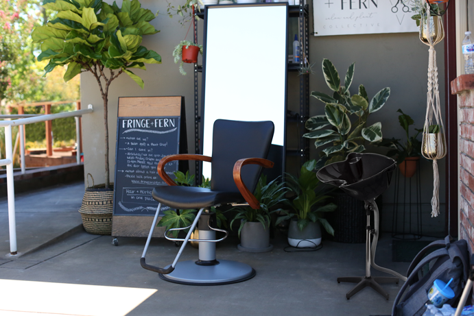 outdoor salon with portable shampoo bowl