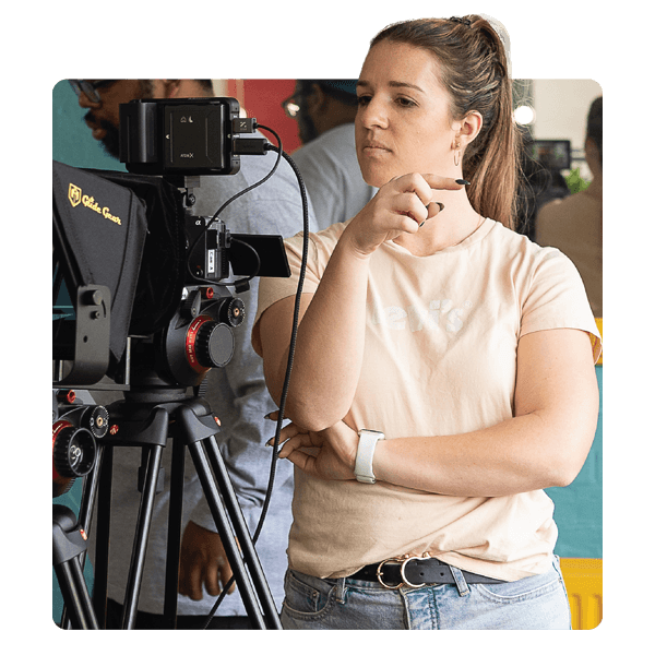 Professional video production setup with camera and crew