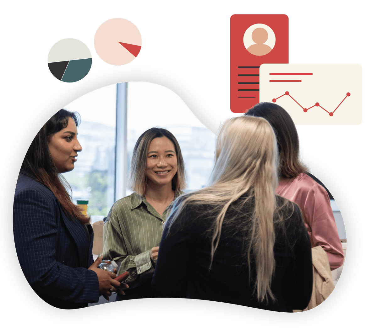 An image of a group of women who work at Vagaro talking.
