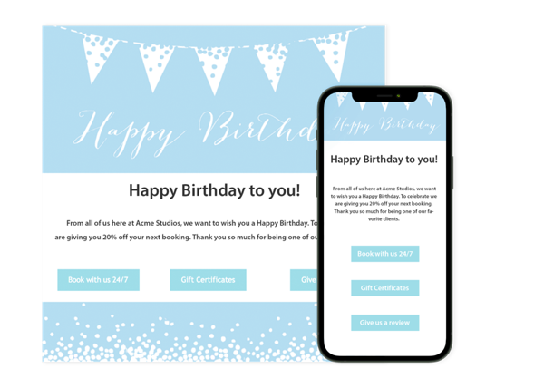 An image of a tablet and webpage displaying Vagaro's customisable customer email marketing campaigns.