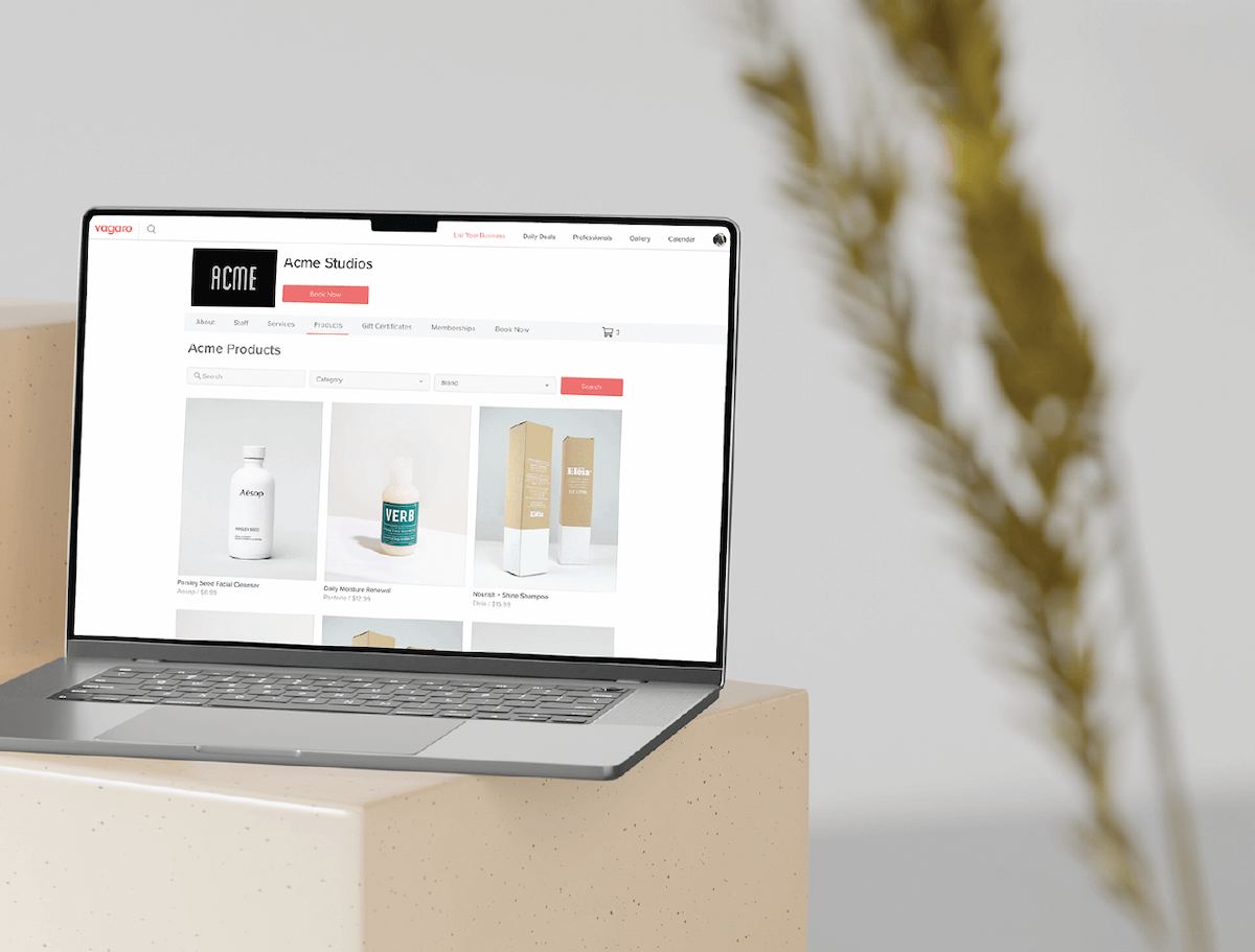 A person on laptop viewing the online store of a fitness business using Vagaro