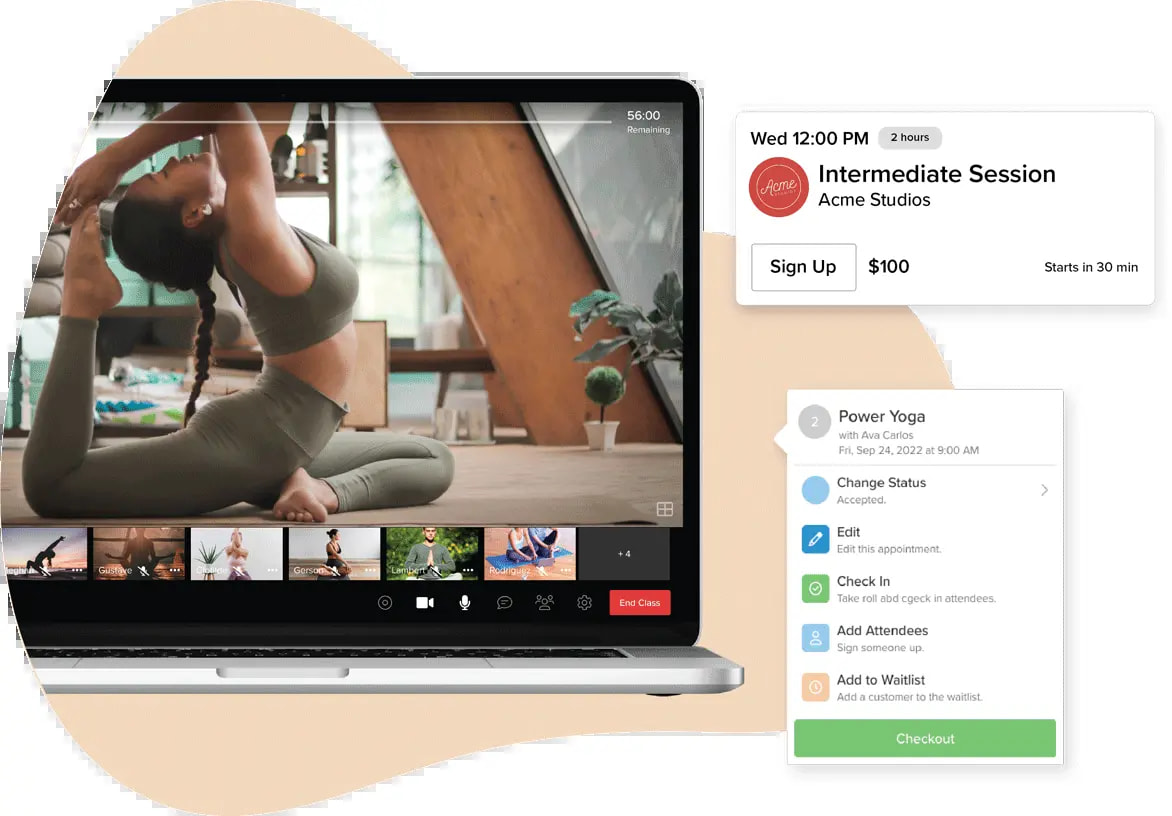 A laptop showing the live steam feature within Vagaro's salon, spa and fitness software.
