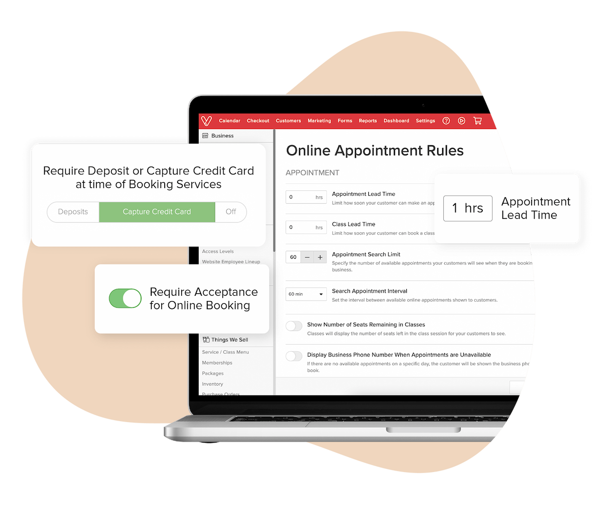Laptop with online booking system showcasing online appointment rules that can be modified.