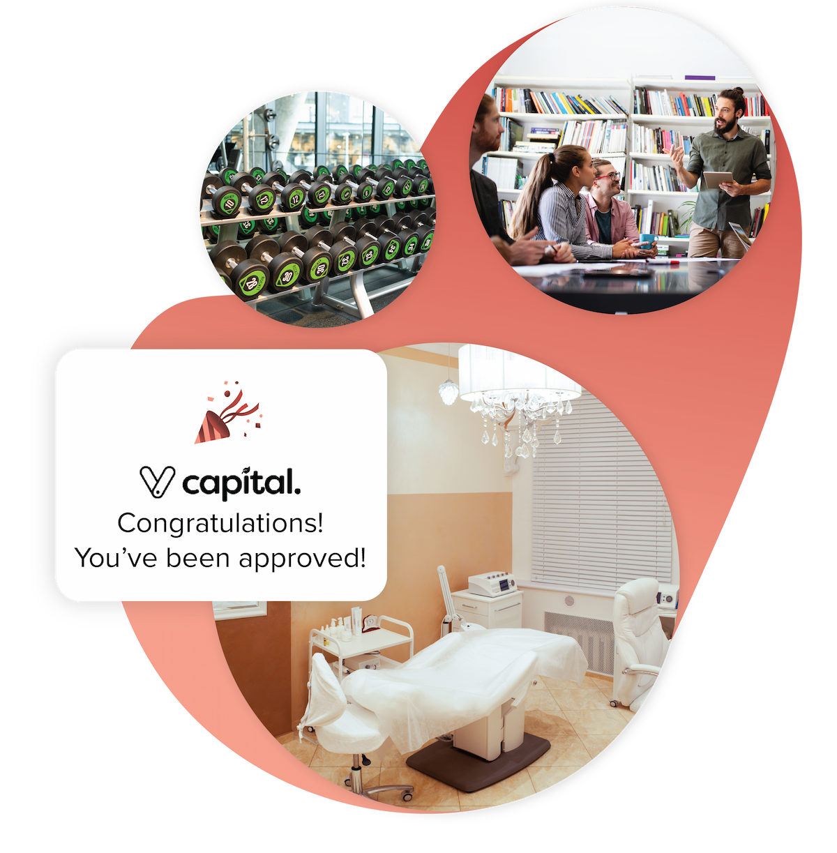 An image of a customer popup in Vagaro's salon, spa and fitness software showing an approval message for flexible funding for Vagaro Capital.