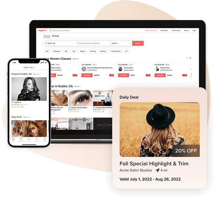 A tablet and phone that showing salon services