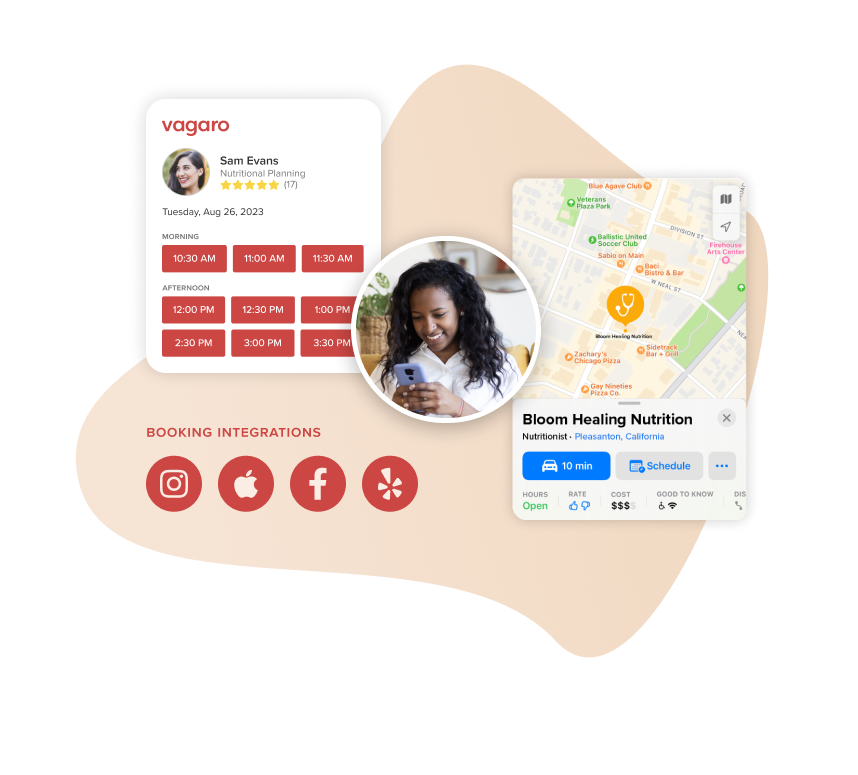 An image showing Vagaro’s online bookings in our nutrition software and app.